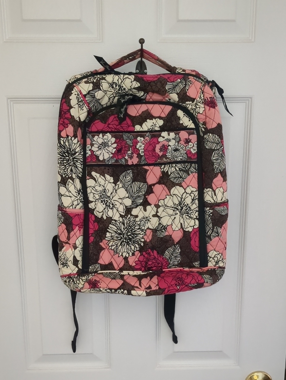 Vera Bradley Pink Floral Quilted Backpack with Cream Accents
